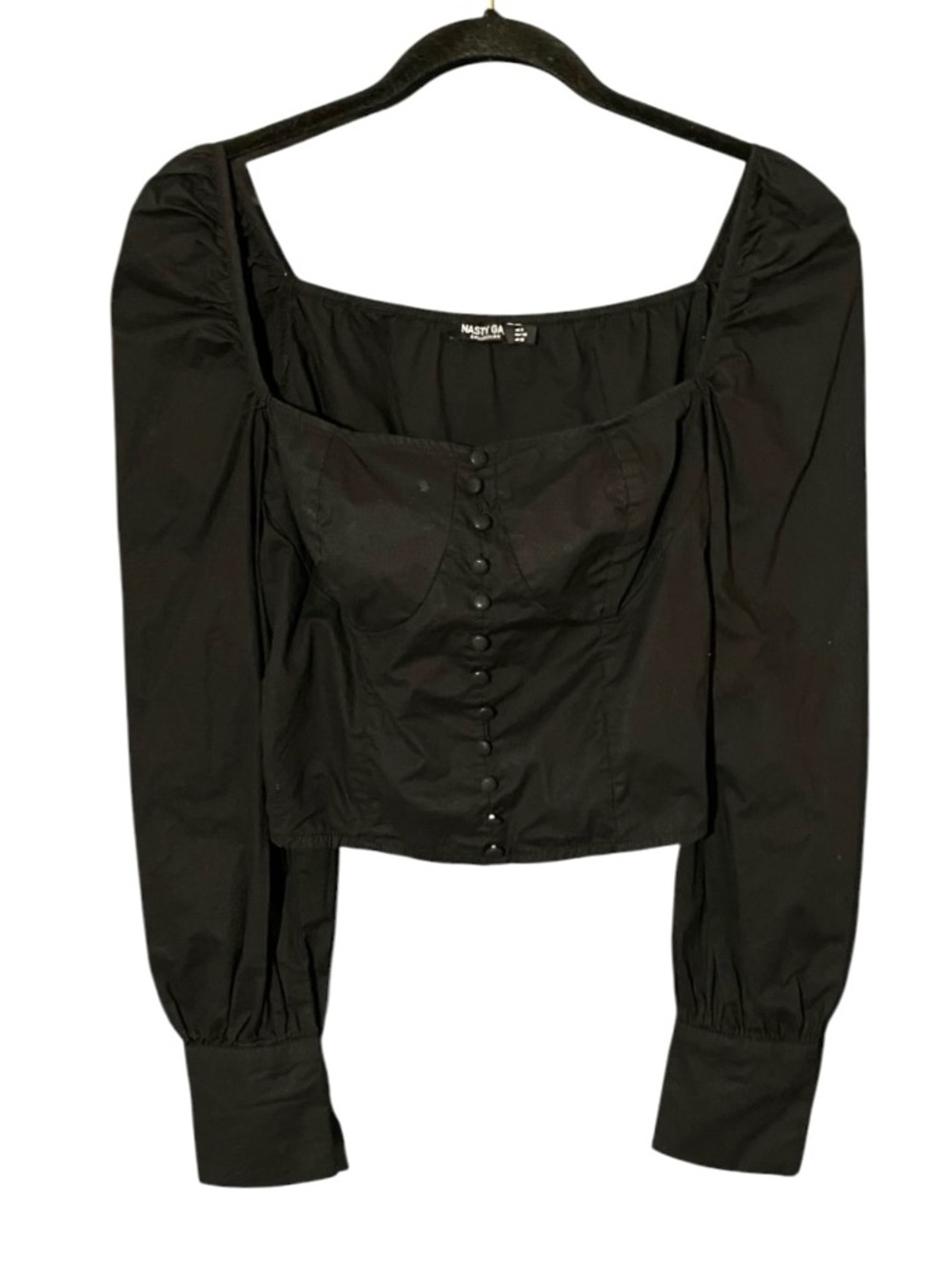 Nasty Gal Black Corset Top 8 Puff Sleeve Victorian Witchy Romantic Goth Cotton - Picture 4 of 10